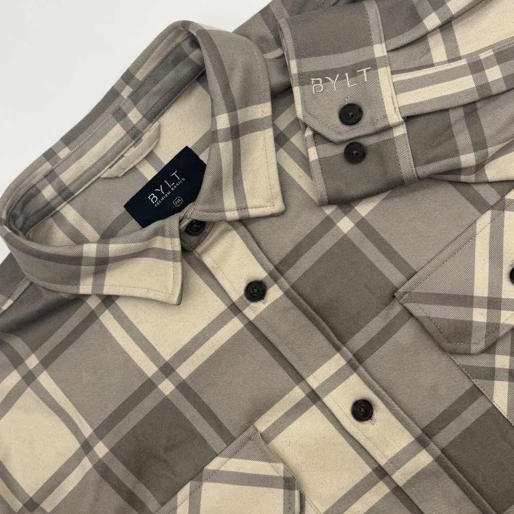 BYLT Premium Basics Mens XXL Gray Plaid Performance Shacket Heavy Shirt MTBD0141